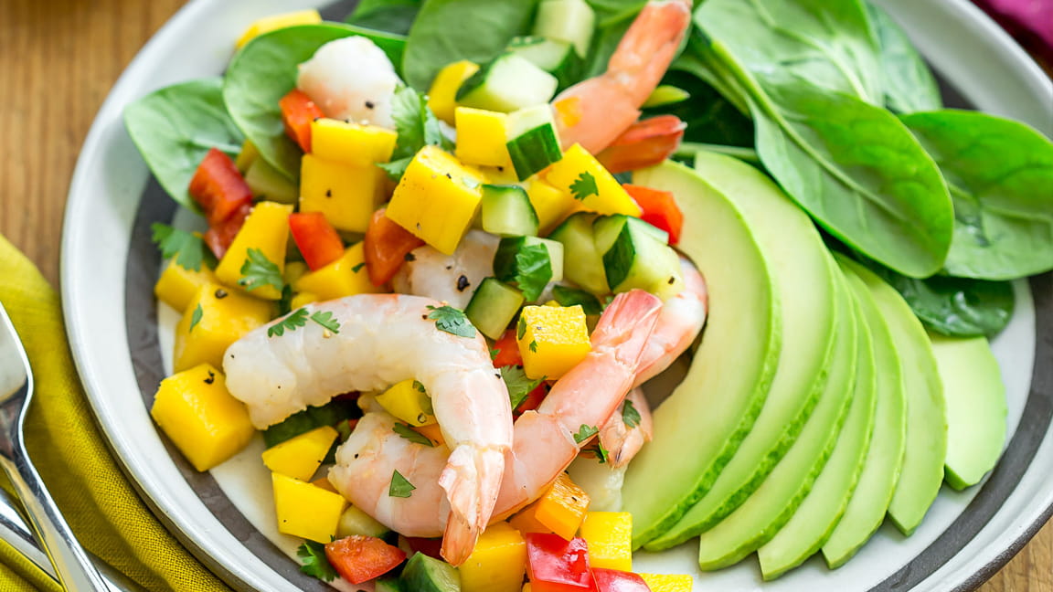 Avocado Shrimp Spinach and Mango Salad | American Heart Association Recipes