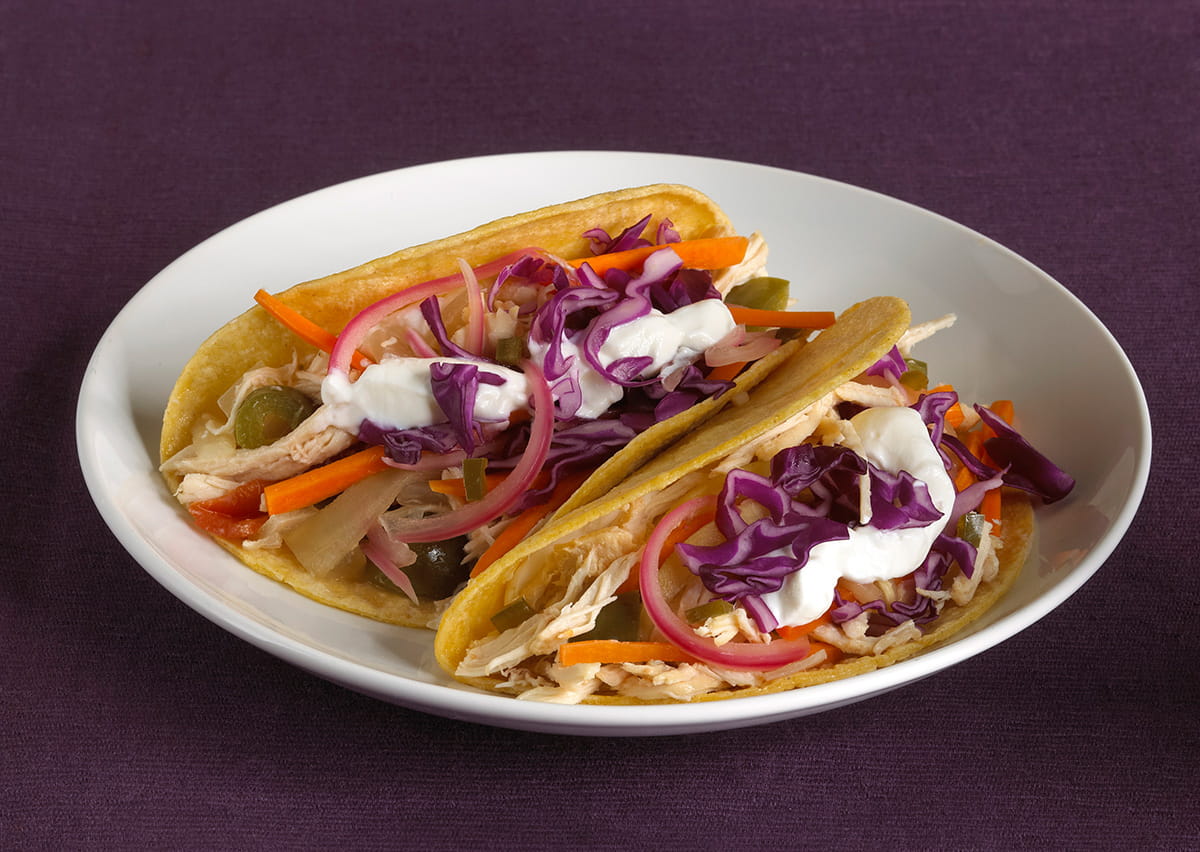 Crockpot Pulled Orange Chicken Tacos with Pickled Vegetables