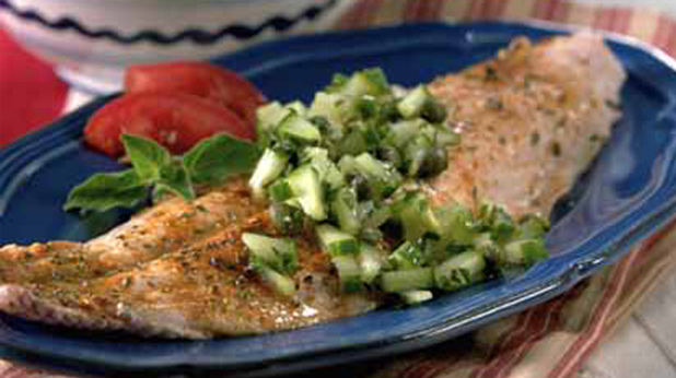 Greek Fish Fillets with Cucumber Caper Salsa