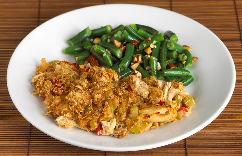 One Pot Tuna Casserole with Green Beans and Almonds