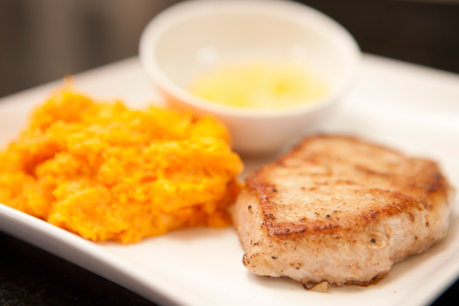 Pan-Fried Pork-Chop with Mashed Sweet Potatoes