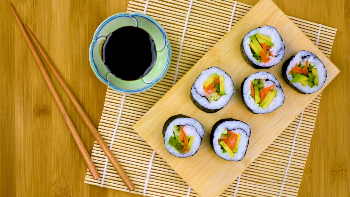 Quick-Pickled Vegetable Sushi Rolls with Avocado