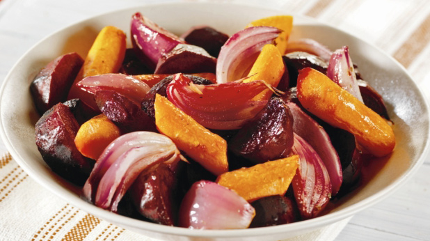 Roasted Carrots, Beets, and Red Onion Wedges