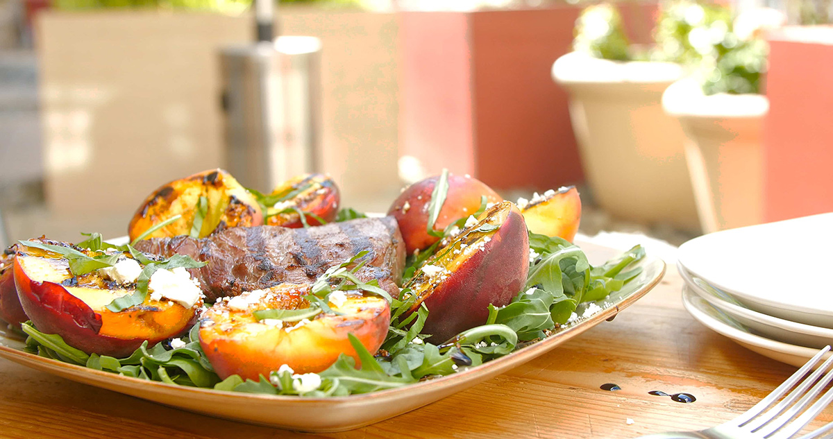 Seared Beef Sirloin and Grilled Peaches