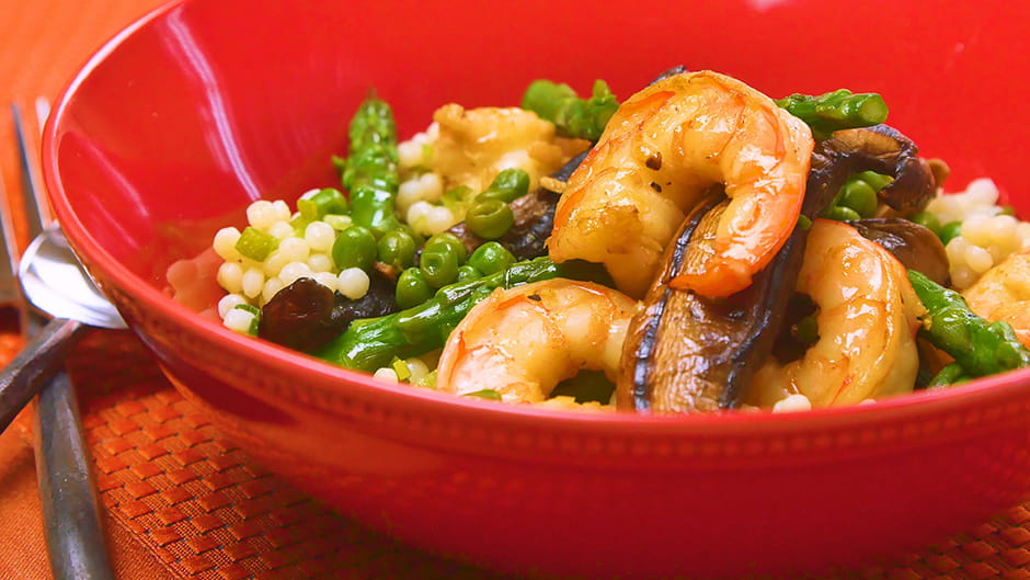 Shrimp, Mushroom, and Asparagus Stir Fry with Couscous American Heart