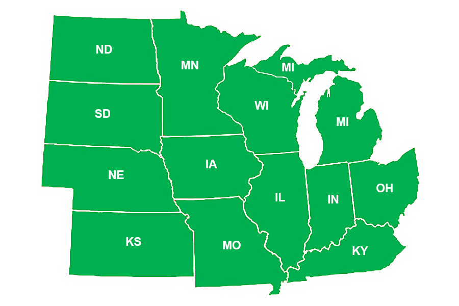Midwestern States Region ND,SD,NE,KS,MN,IA,MO,MI,WS,IL,IN,OH,KY