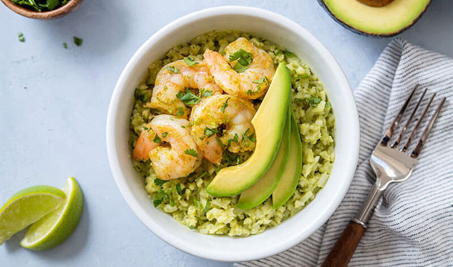 Cumin Lime Shrimp over Creamy Cauliflower Risotto Cream Heart-Check certified recipe
