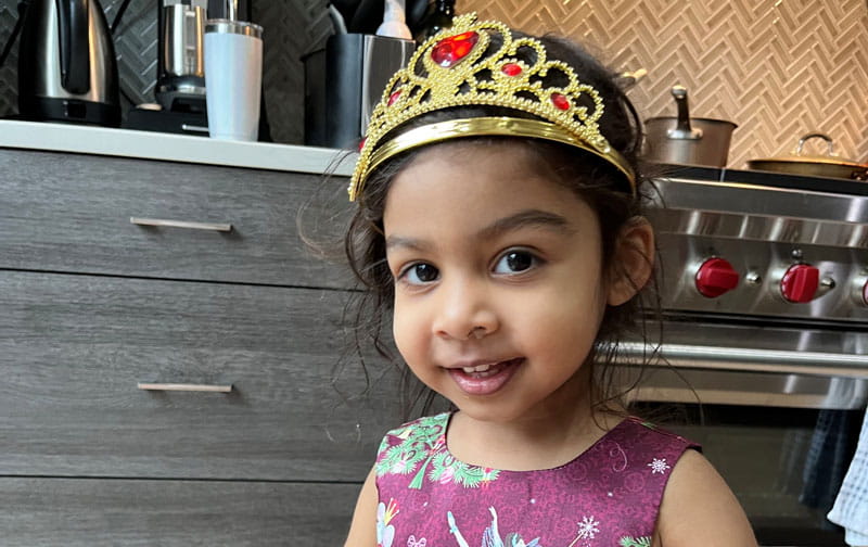 Savera wearing princess crown