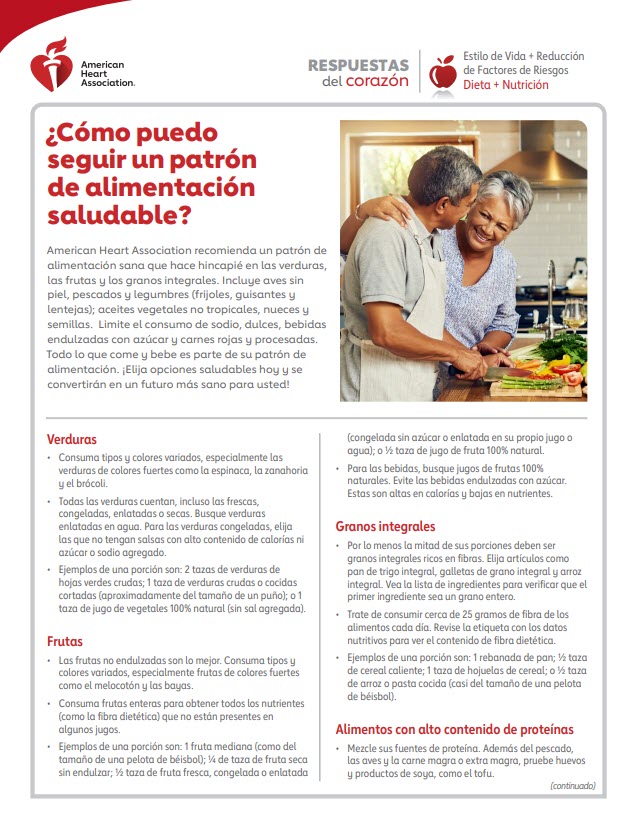How to follow healthy diet Spanish Answers by Heart sheet