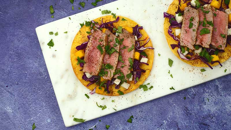 Air Fryer Tuna Steak Tostadas with Jicama Slaw Recipe