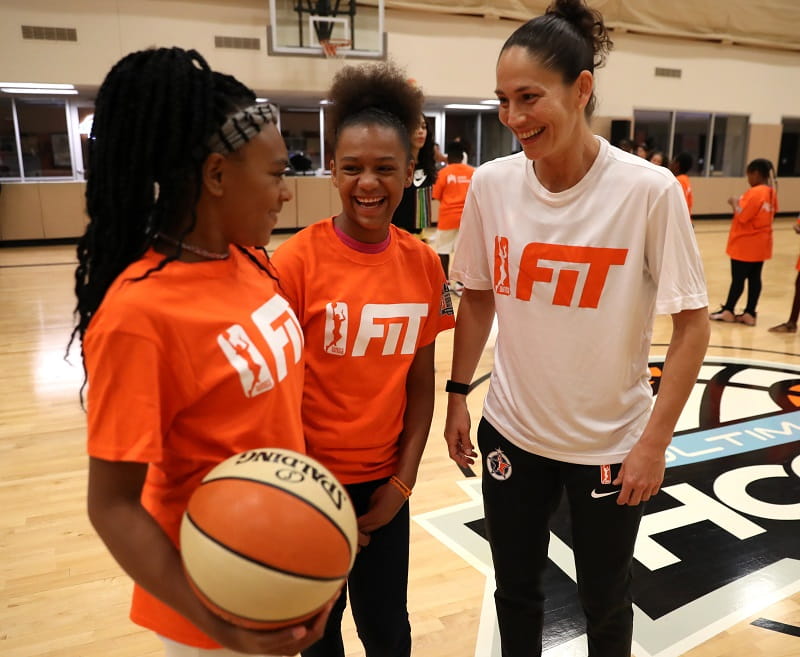 WNBA player Sue Bird helps lead an All-Star FIT clinic this past summer in Minneapolis. (Photo by Jordan Johnson for the WNBA)