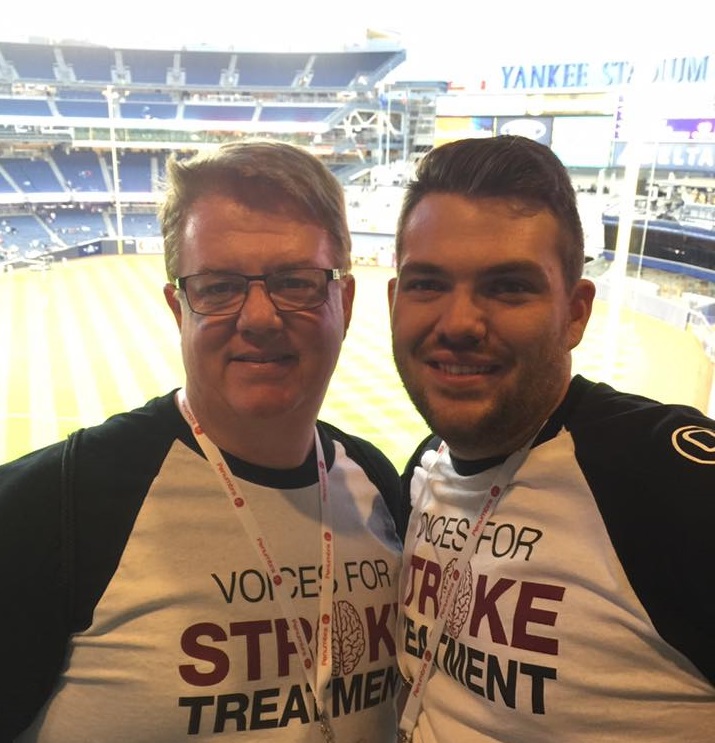 Christian England-Sullivan with father, Scott, promoting stroke awareness at Yankee Stadium. (Photo courtesy of Christian England-Sullivan)