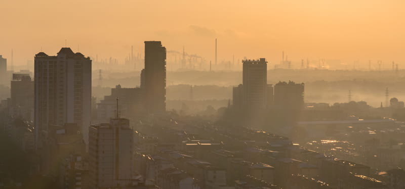 Pollution haze over city