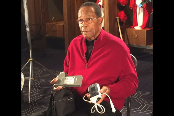 Rod Carew holds LVAD device