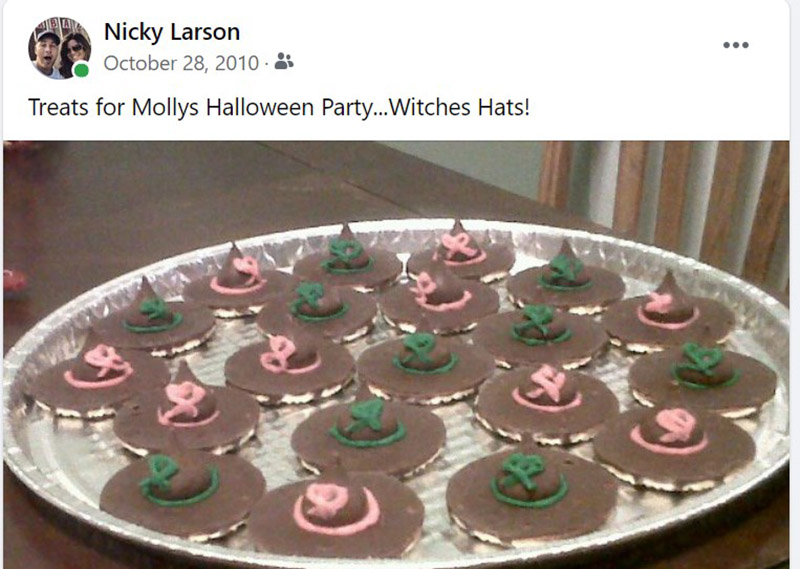 A Facebook post Nicky Larson made in 2010 showing the treats she made for her daughter's day care to celebrate Halloween. (Photo courtesy of Nicky Larson)