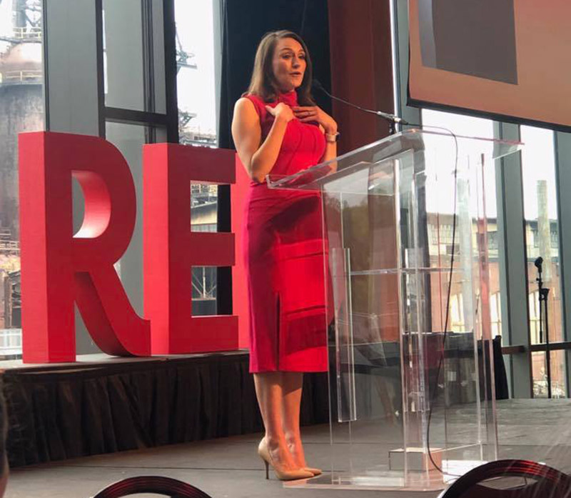 Melanie Falcon speaking at a 2019 Go Red for Women luncheon in Bethlehem, Pennsylvania. (Photo courtesy of Melanie Falcon)