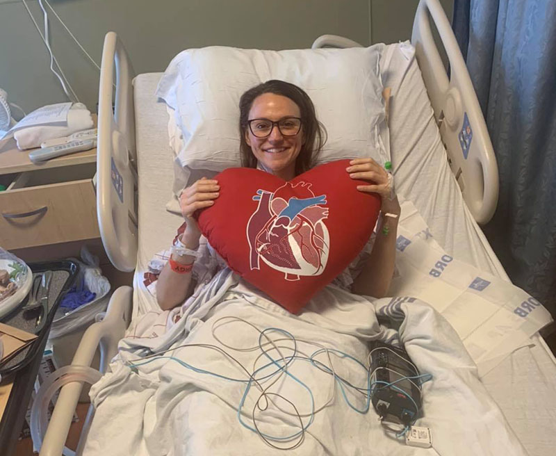 Melanie Falcon recovering in the hospital from her second open-heart surgery in 2019. (Photo courtesy of Melanie Falcon)