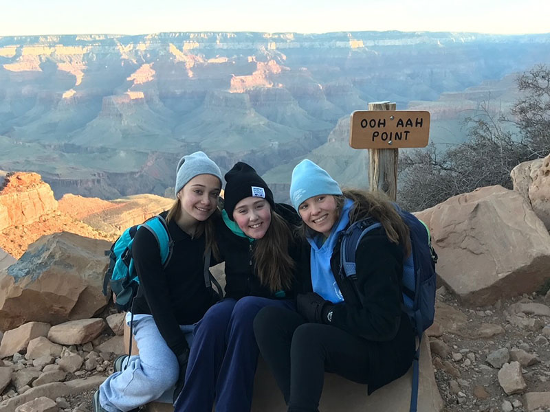 Anna, Thea, and Daphne on a family hike to the bottom of the Grand Canyon and back (rim-to-rim) in 2017. (Photo courtesy of the Volpp family)