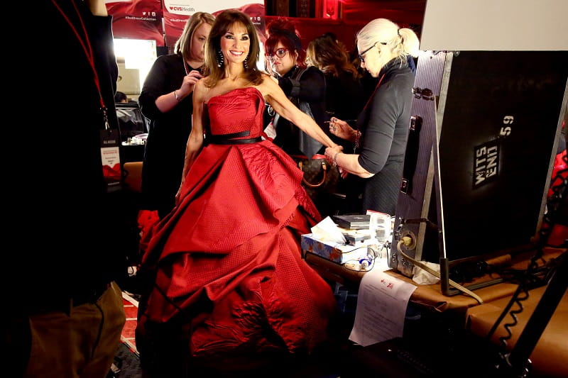 Susan Lucci poses backstage during the Go Red for Women Red Dress Collection Photo by Astrid Stawiarz Getty Images for AHA