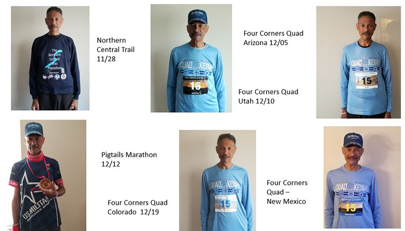 The final six of Banker’s 14 marathons in 13 weeks late last year. (Images courtesy of George Banker)