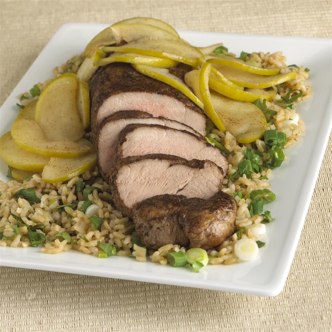 Allspice Rubbed Pork Tenderloin With Cinnamon Sauteed Apples And Cilantro Rice American Heart Association Recipes
