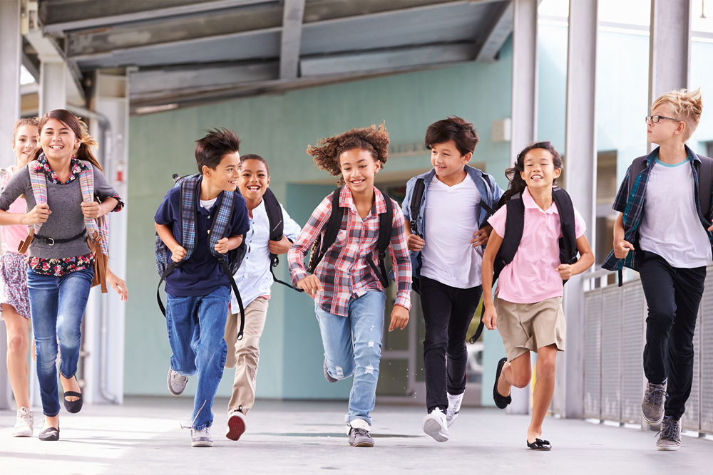 kids running at school