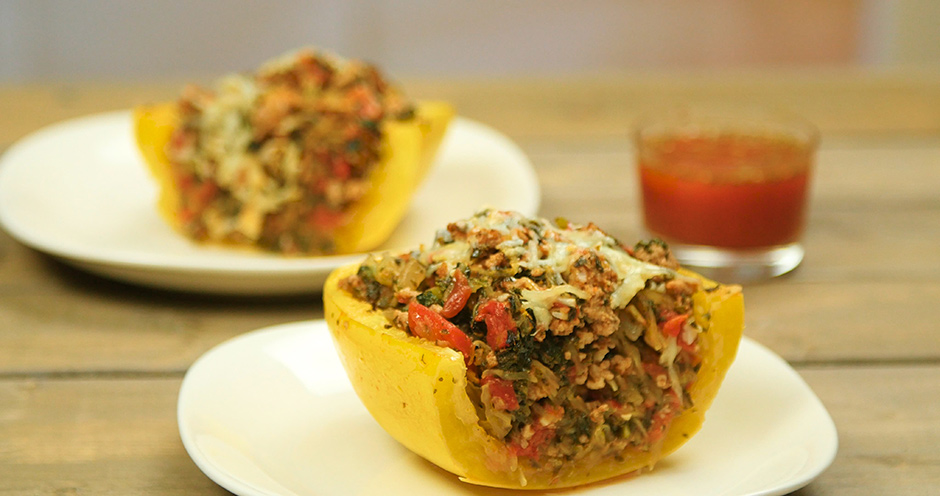 Turkey and Kale Stuffed Spaghetti Squash